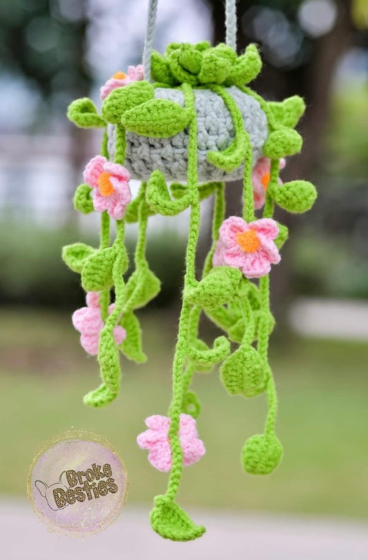 Peachy Pink Crochet Hanging Car Charm