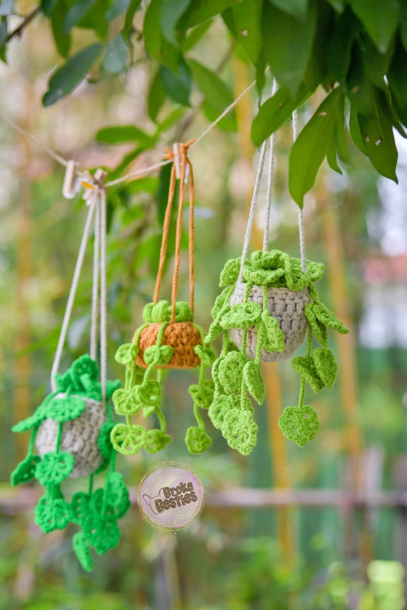 Monstera Crochet Hanging Car Charm