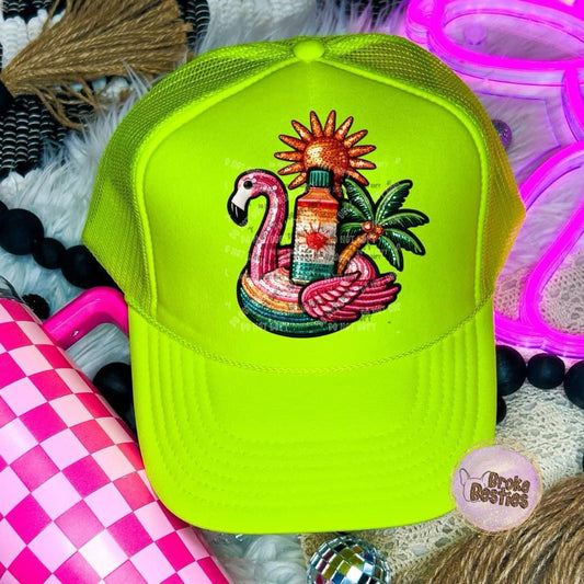 Summer Vibes Faux Embroidered Trucker Hat